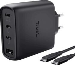Trust Maxo 4 portos GaN hálózati töltő adapter, max. 65W, fekete (26067) (26067)