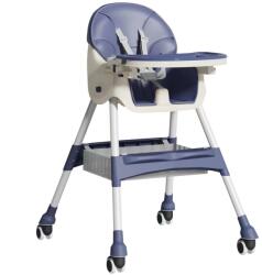 Flippy etetőszék babáknak és gyerekeknek, kerekekkel, teleszkópos, összecsukható, állítható asztal, lábtartó, műbőrrel bevont ülés, biztonsági öv, tárolóhely, 97 x 73 x 65 cm, kék