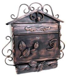 Damech Postaláda, újságtartó hellyel, kovácsolt elemek, réz, C4-es formátum, 52, 5x15, 5x53 cm, Damech