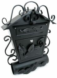 Damech Postaláda, újságtartó hellyel, kovácsolt elemekből, fekete, C4-es formátum, 52, 5x15, 5x53 cm, Damech