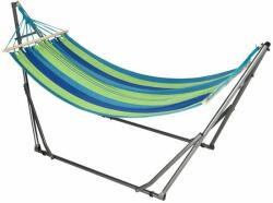Art Pamut függőágy acél tartóval, zsákkal, kék és zöld, csíkos, 188x62 cm