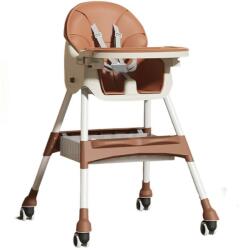 Flippy etetőszék babáknak és gyerekeknek, kerekekkel, teleszkópos, összecsukható, állítható asztal, lábtartó, műbőrrel bevont ülés, biztonsági öv, tárolóhely, 97 x 73 x 65 cm, barna
