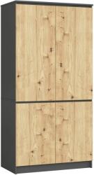 Brius Dulap cu 4 usi, rafturi si bara pentru umerase, PAL laminat, 90x51x180 cm, gri grafit si stejar artisan (AK-12219898-3/3) Comoda