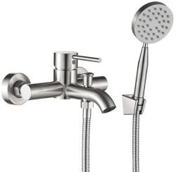 Laveo NOIA fali kádcsap falra szerelhető zuhanyszettel, szálcsiszolt inox (BNK_211D)