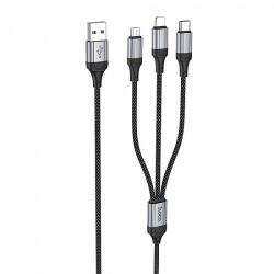 hoco. USB-A - Lightning / microUSB / USB-C töltőkábel Hoco X102 3 az 1-ben, 18 W, 2, 4 A, 1 m, fekete