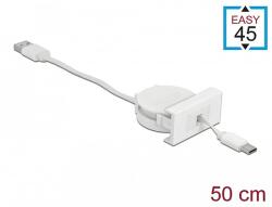 Delock Easy 45 modul USB 2.0 behúzhatós kábel A-típusú USB - USB Type-C csatlakozókkal fehér (81318)