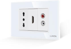 Luxion Priza Ingusta + HDMI + Audio cu Rama Din Sticla LUXION, Standard Italian, 3M