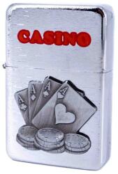 Angelo Benzines öngyújtó króm színű, casino és dombornyomott póker ász és zseton mintával (A-245420-14)