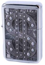 Angelo Benzines öngyújtó króm színű, gravírozás jellegű dollár mintával (A-245420-21)