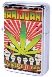Angelo Benzines öngyújtó króm színű, marihuána levél grafikával és karakteres felirattal (A-245420-12)