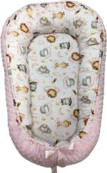  Kétoldalas pamut/minky babafészek kókuszbetéttel - Rózsaszín felhős állatok