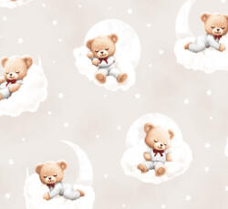  Szürkésbézs alapszínű pamutvászon textil - 160 cm / Plüssmackók felhőben - elfordított mintás