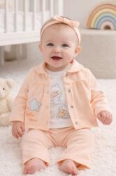 SuperBaby Set bebe fete 3 piese piersica jacheta bluza cu imprimeu si pantaloni