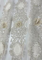 Hiko Perdea ivoire, fildes, Deluxe brodata 3D Hiko Velvet Flower, cu rejansa pliuri (100007398)