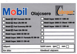 MOBIL olajcsere matrica, olajcsere címke, öntapadós (XZ50-1300-00)
