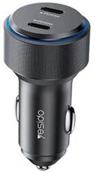 YESIDO - Autós töltő (Y48) - 2x Type-C, Gyors töltés, 60W - Fekete