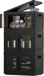 FlexiSpot Tárolódobozok fedéllel és átlátszó ajtóval, összecsukható műanyag ST1, Fekete, 3 Darabos (ST1B-3PCS)