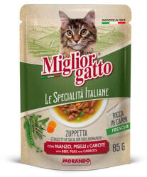  Migliorgatto SI macskaleves, marhaússal borsóval és sárgarépával - 85g