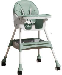 Flippy etetőszék babáknak és gyerekeknek, kerekekkel, teleszkópos, összecsukható, állítható asztal, lábtartó, műbőrrel bevont ülés, biztonsági öv, tárolóhely, 97 x 73 x 65 cm, zöld