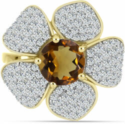  Arannyal Bevont Ezüst Gyűrű Kognak Kvarccal és Fehér Topázzal, Y63466/57