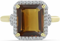 Arannyal Bevont Ezüst Gyűrű Kognak Kvarccal és Fehér Topázzal, Y63605/57