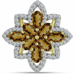 Arannyal Bevont Ezüst Gyűrű Kognak Kvarccal és Fehér Topázzal, Y63236/59