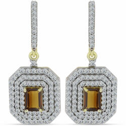  Arannyal Bevont Ezüst Fülbevaló Kognak Kvarccal és Fehér Topázzal, Y63380