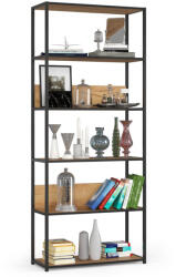 AKORD LOFT ipari stílusú polcrendszer 80 cm fekete/craft tölgy 6 polcos (REGINDCZARCRACL800)