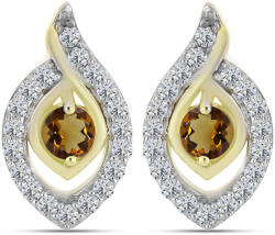  Arannyal Bevont Ezüst Fülbevaló Kognak Kvarccal és Fehér Topázzal, Y63457