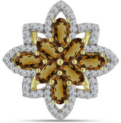  Arannyal Bevont Ezüst Gyűrű Kognak Kvarccal és Fehér Topázzal, Y63236/54