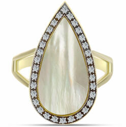  Arannyal Bevont Ezüst Gyűrű Gyöngyházzal és Fehér Topázzal, Y62584/57