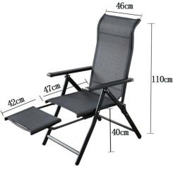  2 az 1-ben kerti szék, Alista Home, nyugágy, lábtartó, összecsukható, fém váz, vízálló, 47 x 110 x 46 cm, fekete