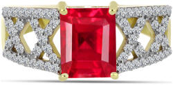  Arannyal Bevont Ezüst Gyűrű Vörös Acháttal és Fehér Topázzal, Y63407/54