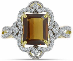  Arannyal Bevont Ezüst Gyűrű Kognak Kvarccal és Fehér Topázzal, Y63591/59