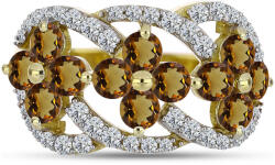  Arannyal Bevont Ezüst Gyűrű Kognak Kvarccal és Fehér Topázzal, Y63357/54