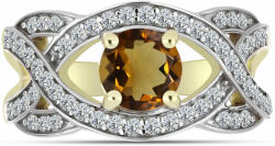  Arannyal Bevont Ezüst Gyűrű Kognak Kvarccal és Fehér Topázzal, Y63619/57