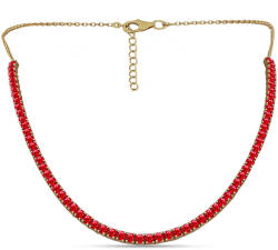  Arannyal Bevont Ezüst Nyaklánc Vörös Acháttal, Y63422