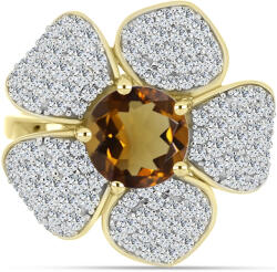  Arannyal Bevont Ezüst Gyűrű Kognak Kvarccal és Fehér Topázzal, Y63466/54