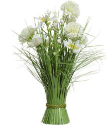 DekorPlaza Élethű Műnövény Virágos Díszfű Zöld-fehér - 16cm x 16cm x 40cm 801978