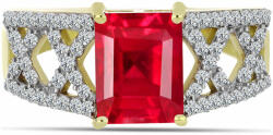  Arannyal Bevont Ezüst Gyűrű Vörös Acháttal és Fehér Topázzal, Y63407/59