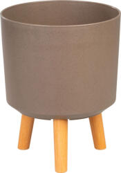 Strend Pro Műanyag virágcserép, Strend Pro Garden, kávépor, átmérő: 24, 5 cm, magasság: 31 cm, fa lábakkal, kerek (TC255628)