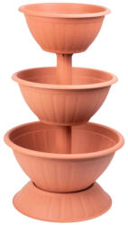 Strend Pro Műanyag háromszintes virágcserép, Strend Pro Garden Pyramid, terrakotta, átmérők: 32, 5 cm / 40 cm / 47, 5 cm, magasság: 82 cm, kerek (TC255536)