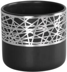 MagicHome Kerámia virágcserép, MagicHome, fekete, ezüst díszítéssel, átmérő: 16, 8 cm, magasság: 14, 7 cm, kerek (TC8091594)