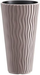 Prosperplast Műanyag virágcserép, Prosperplast Sandy Slim 400, mokka, átmérő: 39 cm, betéttel, 15 / 54 l, hullámmintás, kerek (TC255059)