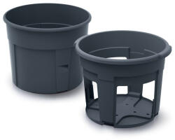 Prosperplast Műanyag burgonyatermesztő cserép, Prosperplast, antracit, átmérő: 39, 2 cm, magasság: 31, 6 cm, 28 l, ablakos betéttel, betakarító nyílásokkal, 2 részes, kerek (TC255585)