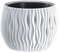 Prosperplast Műanyag virágcserép, Prosperplast Sandy Bowl 240, fehér, átmérő: 23, 8 cm, magasság: 16, 1 cm, betéttel, 2, 3 l, hullámmintás, kerek (TC255002)