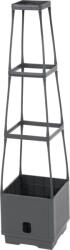 Strend Pro Műanyag virágcserép, Strend Pro Garden Herrison FP8018, sötétszürke, 25 × 25 cm, magasság: 105 cm, háromszintes támasztótoronnyal, 16 l, négyzetes (TC213982)