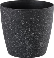 Strend Pro Műanyag virágcserép, Strend Pro Garden Stone, fekete, átmérő: 28 cm, magasság: 26 cm, pöttyökkel, betéttel, 11 l, kőhatású, kerek (TC256973)