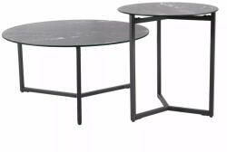 Signal Ravello Márvány Hatású Kerek Dohányzóasztal Szett Edzett Üveg Fekete