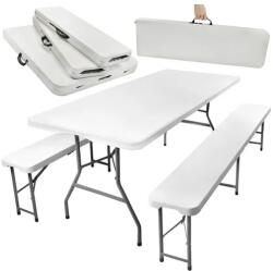 Gardlov Összecsukható kerti sörpad garnitúra, 180 cm asztal + 2 pad, acél-HDPE (00003257)